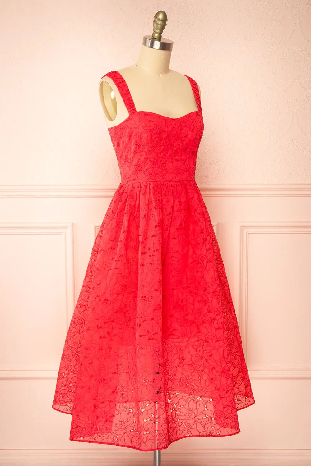 Maeva | Red Midi Dress w/ Floral Embroidery sold by Boutique 1861 product image thumbnail 4