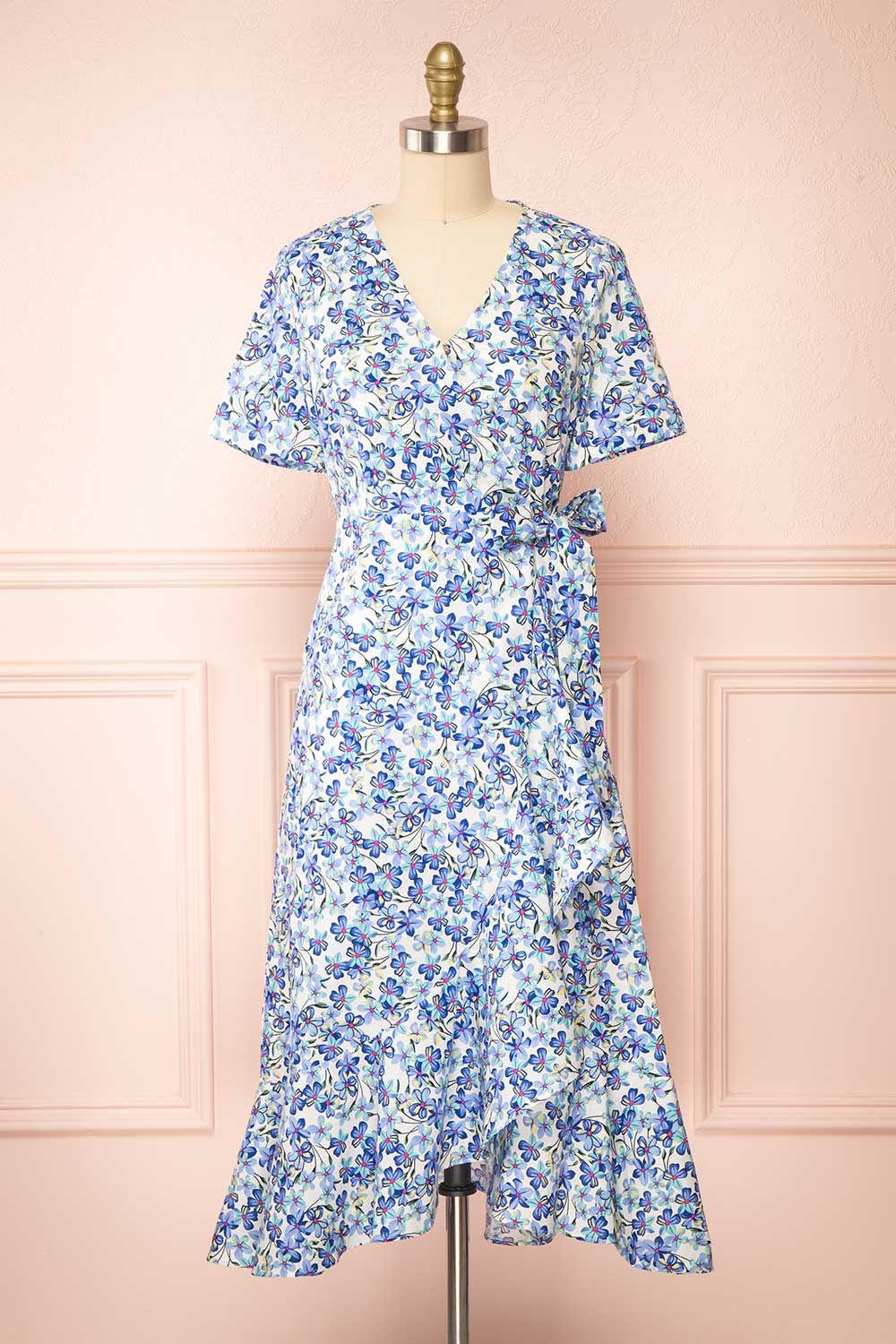 Leimakide | Floral Faux-Wrap Midi Dress sold by Boutique 1861