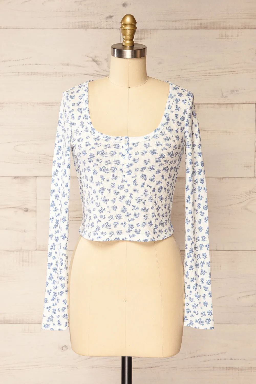 Pesza | Long-Sleeved Blue Floral Top sold by Boutique 1861