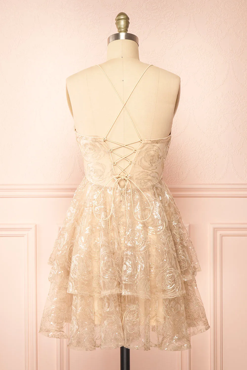 Chisa Beige | Short Floral Dress w/ Sequins sold by Boutique 1861 product image thumbnail 5