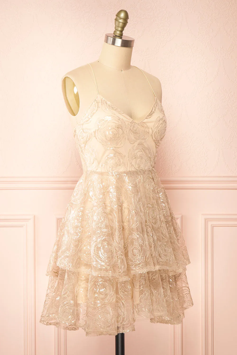 Chisa Beige | Short Floral Dress w/ Sequins sold by Boutique 1861 product image thumbnail 3