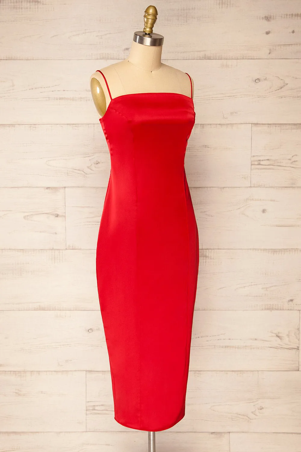 Korina Red | Fitted Satin Midi Dress sold by Boutique 1861 product image thumbnail 4