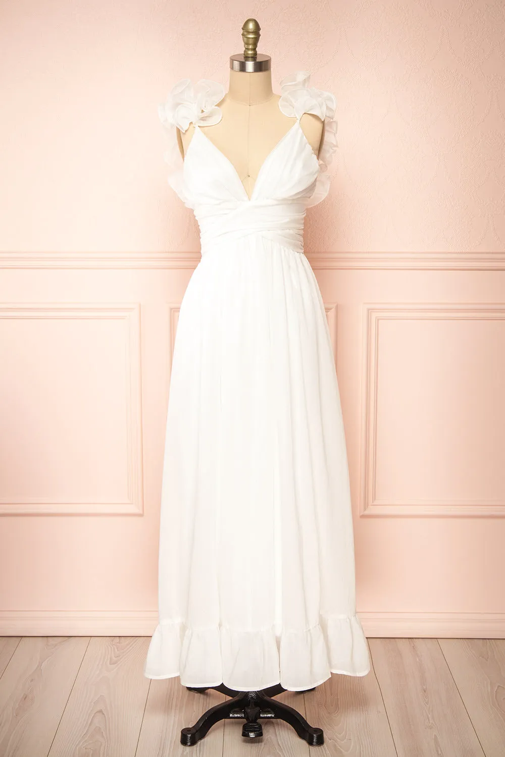 Clemence | Long White Dress w/ Ruffled Straps sold by Boutique 1861