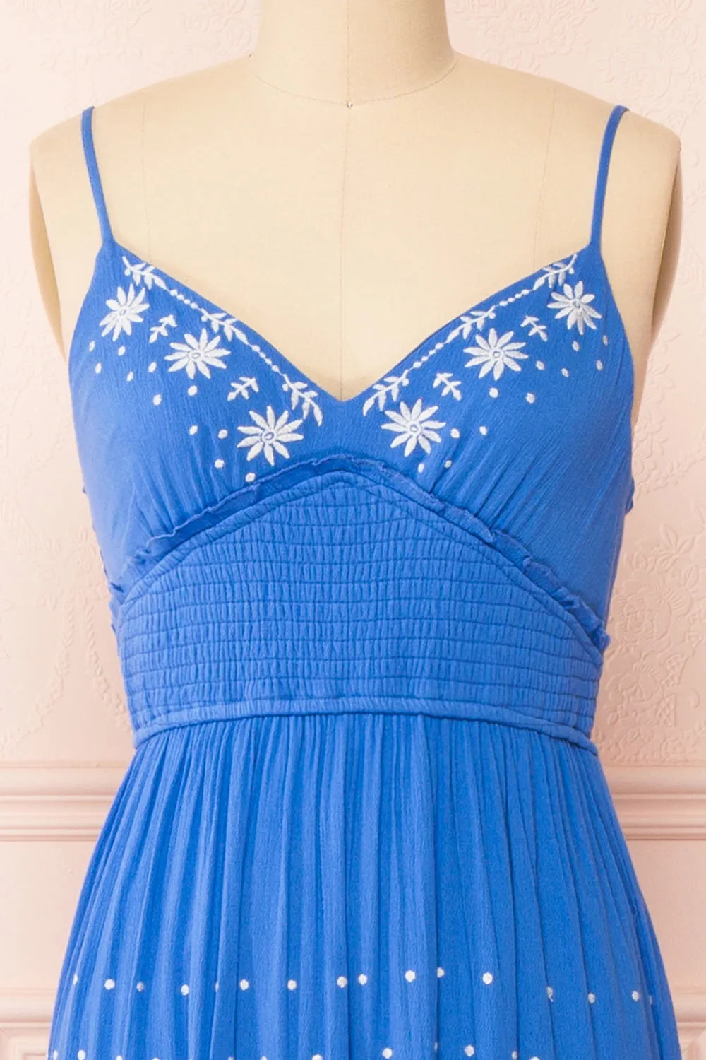 Santorine | Long Blue Dress w/ Floral Embroidery sold by Boutique 1861 product image thumbnail 3