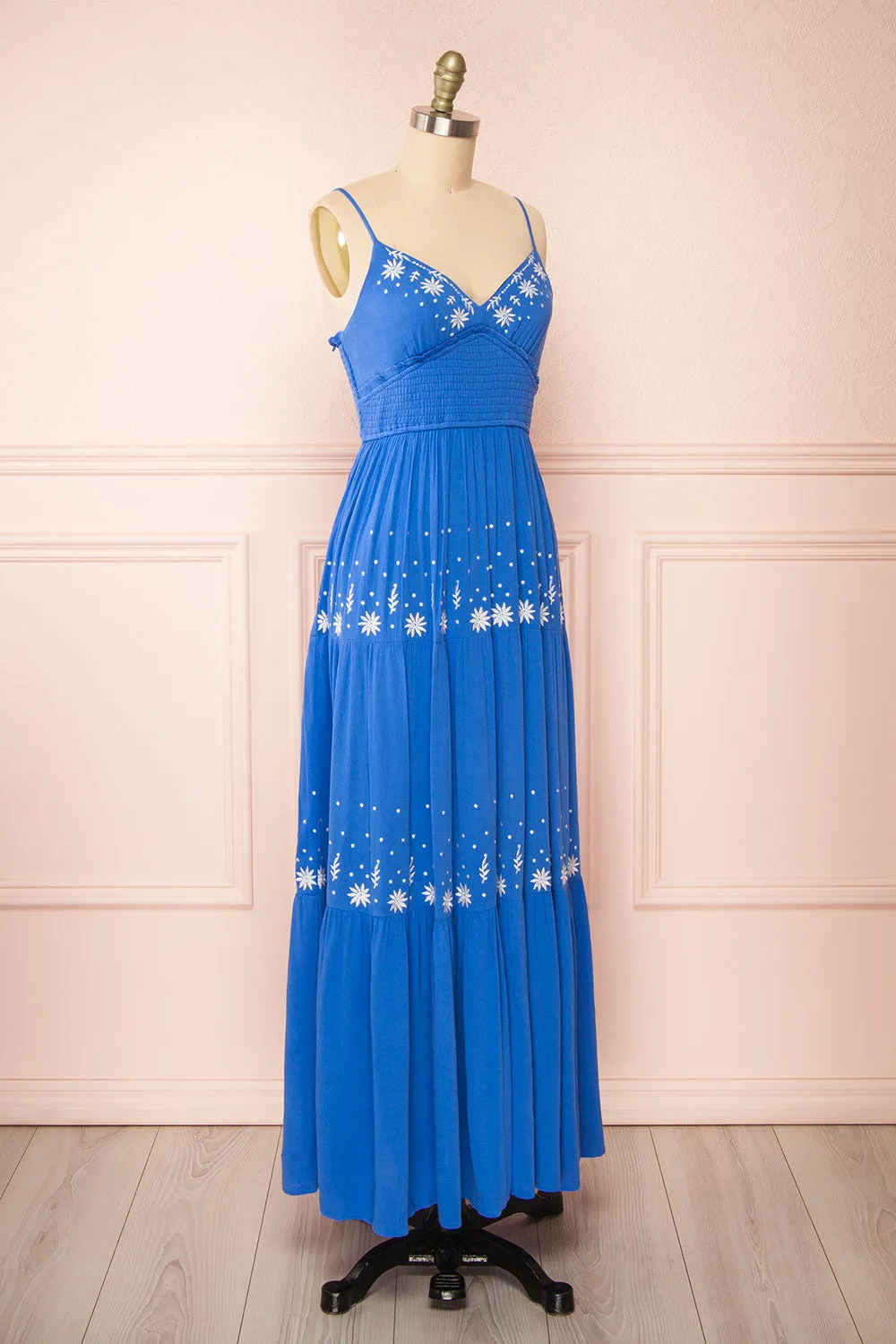 Santorine | Long Blue Dress w/ Floral Embroidery sold by Boutique 1861 product image thumbnail 4
