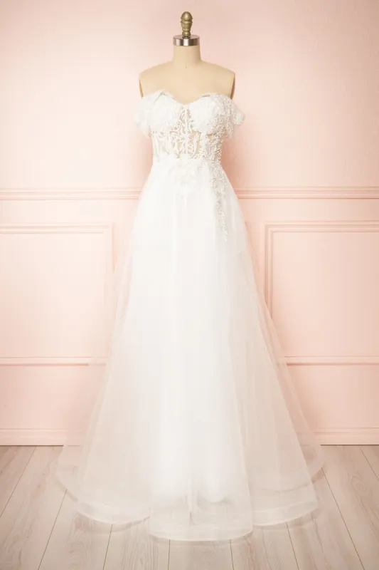 Kahena | Off-The-Shoulder Bridal Gown with Floral Embroidery sold by Boutique 1861