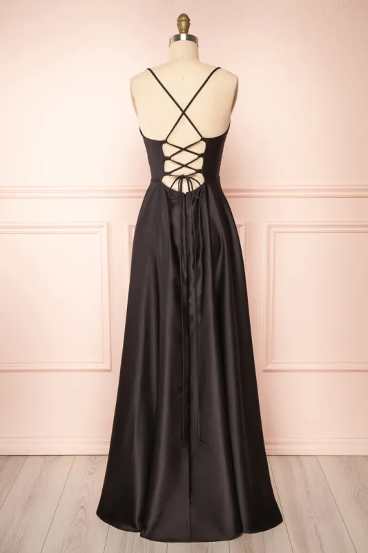 Julia Black | Satin Maxi Dress with High Slit sold by Boutique 1861