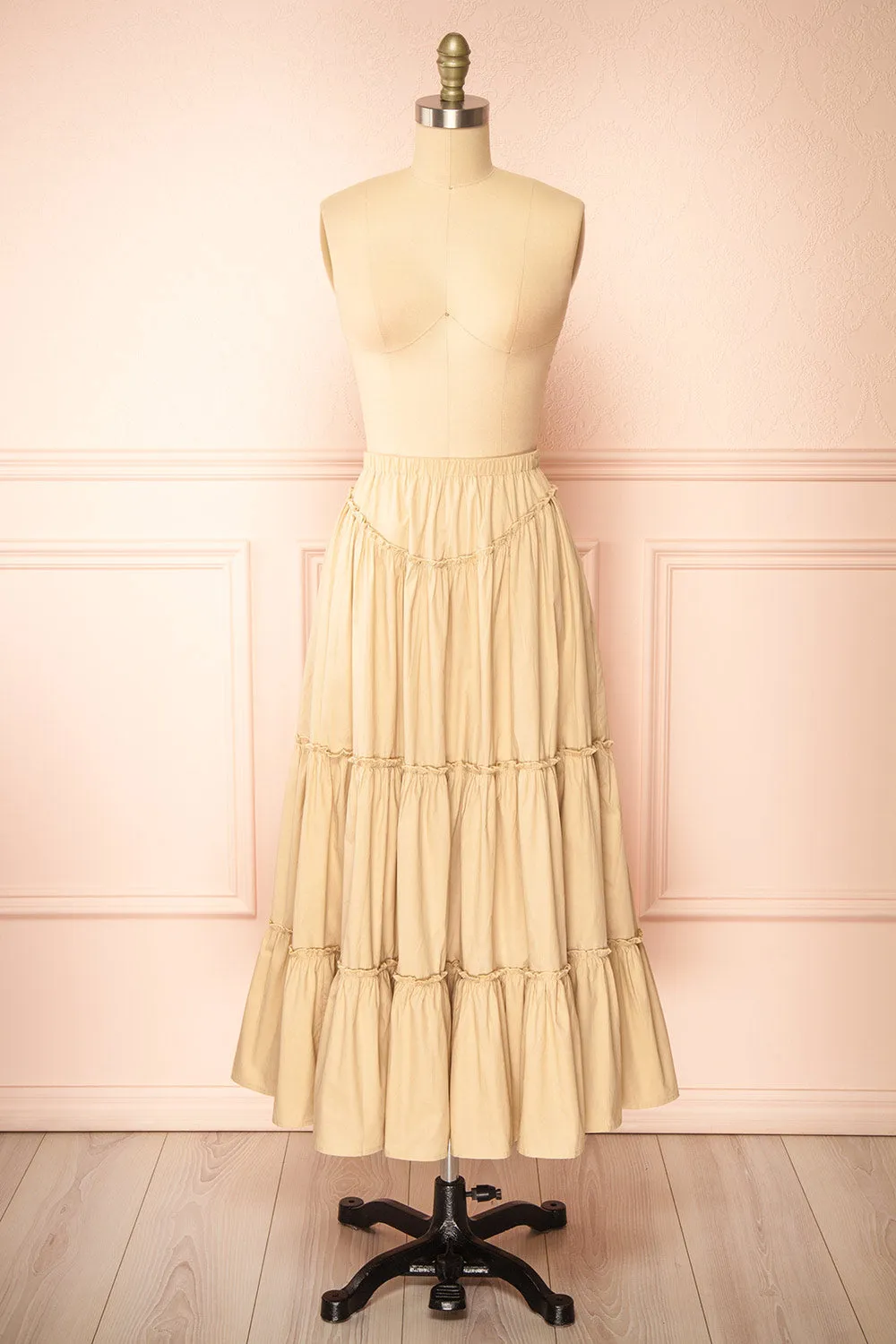 Ousmanne Beige | Popeline Maxi Skirt w/ Elastic Waist sold by Boutique 1861