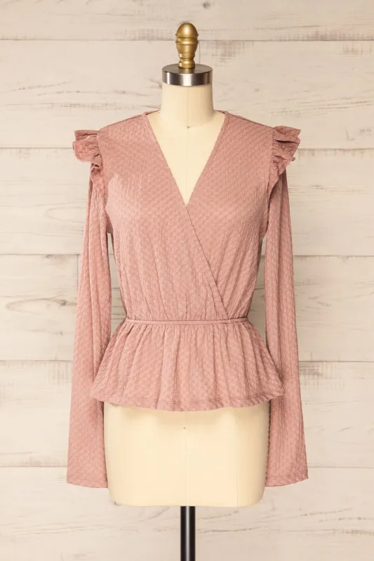 Warkgal Mauve | V-Neck Top w/ Long Sleeves sold by Boutique 1861