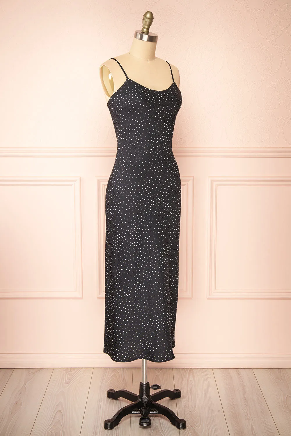 Rebby Polka Dot Black | Silky Fitted Midi Dress sold by Boutique 1861 product image thumbnail 4
