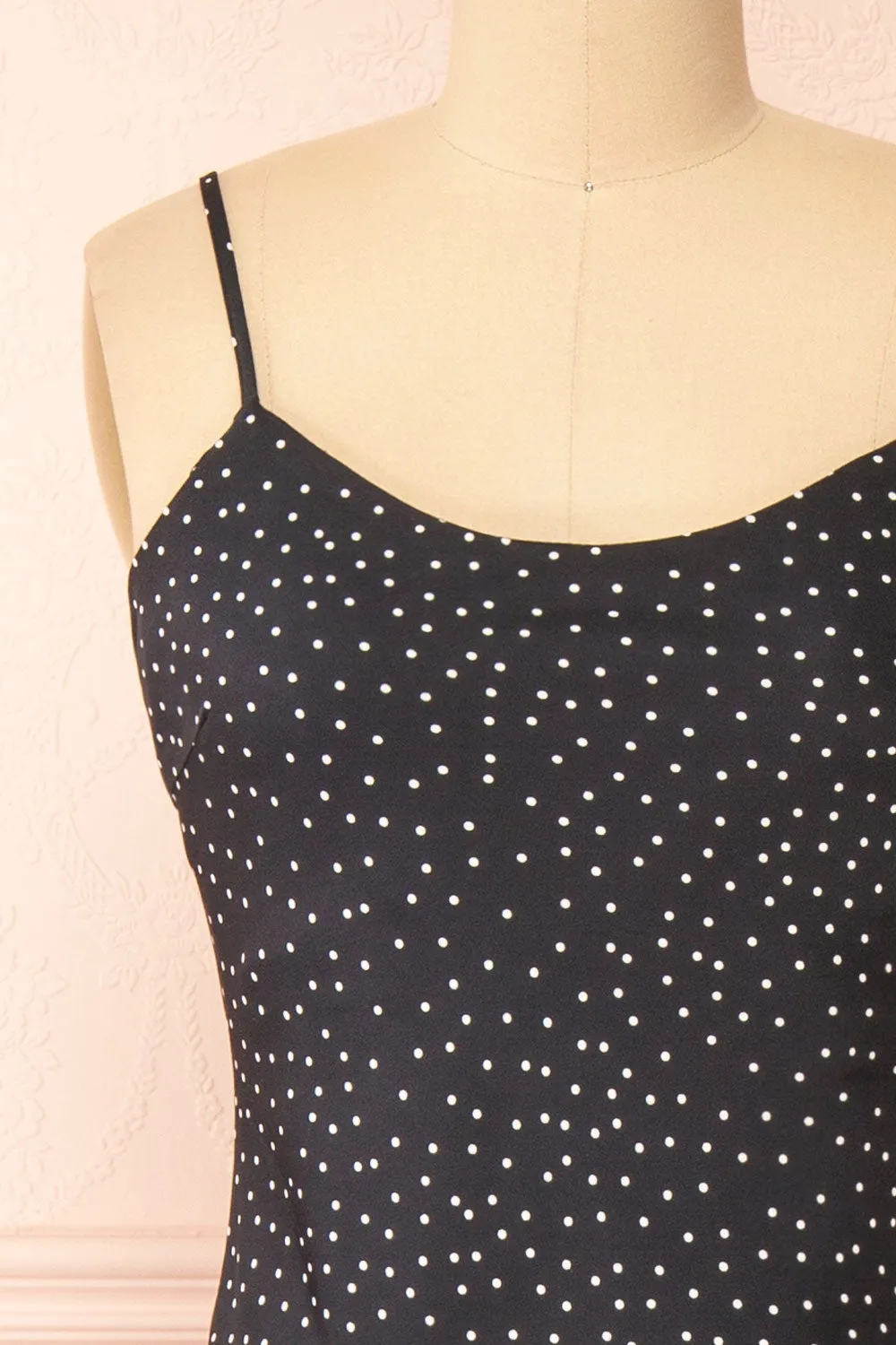 Rebby Polka Dot Black | Silky Fitted Midi Dress sold by Boutique 1861 product image thumbnail 3