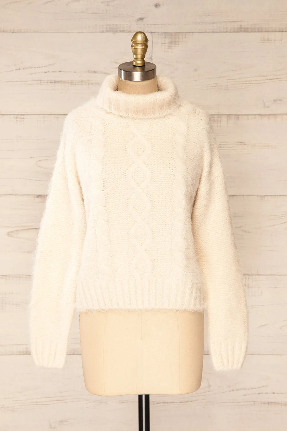Seattle Ivory | Fuzzy Knit Turtleneck Sweater sold by Boutique 1861