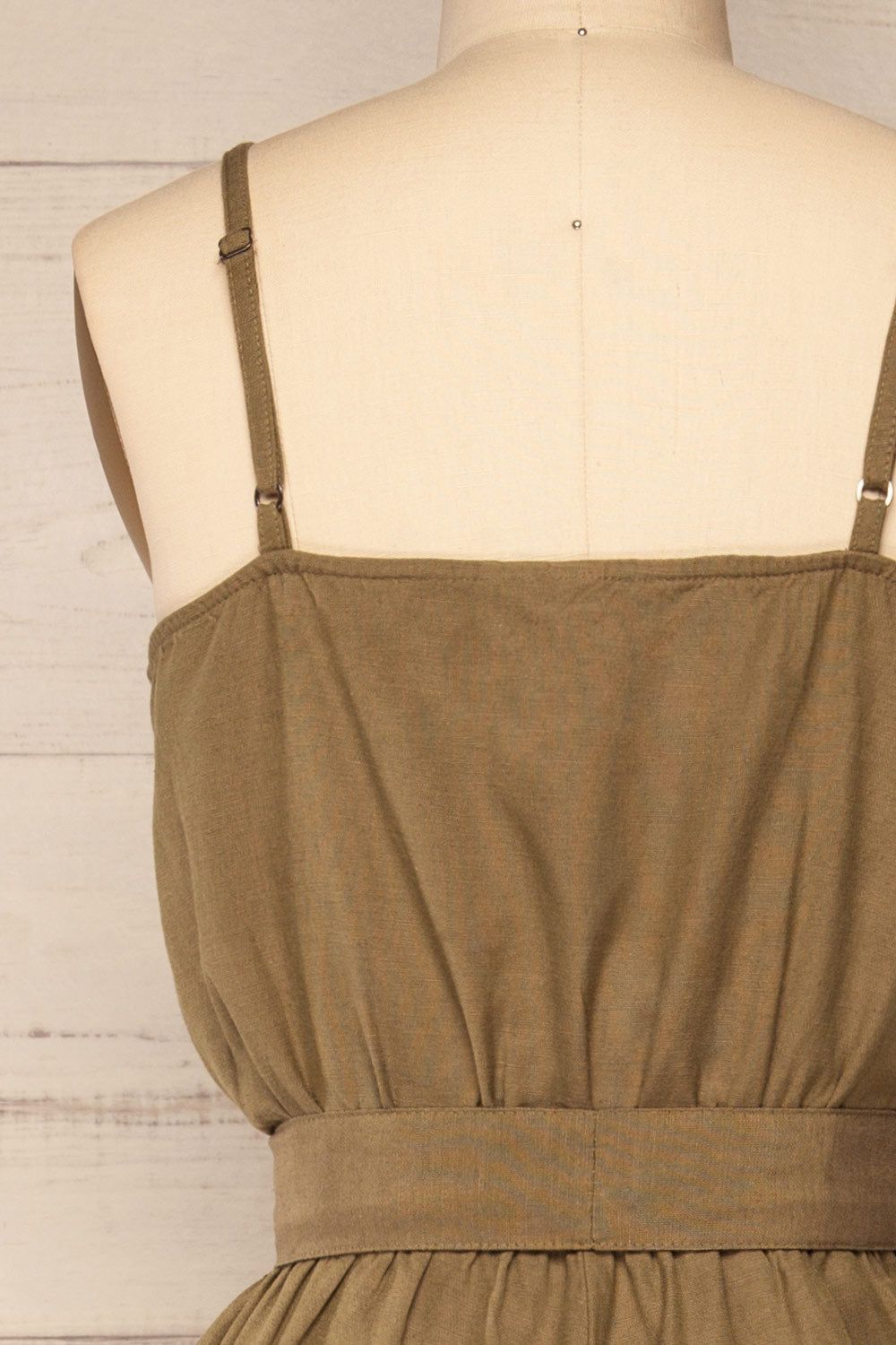 Palombe Khaki | V-Neck Romper with Ruffles sold by Boutique 1861 product image thumbnail 6