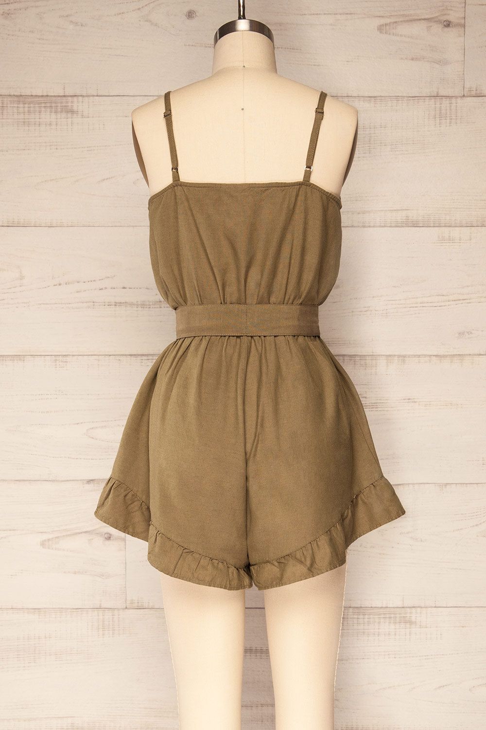 Palombe Khaki | V-Neck Romper with Ruffles sold by Boutique 1861 product image thumbnail 5