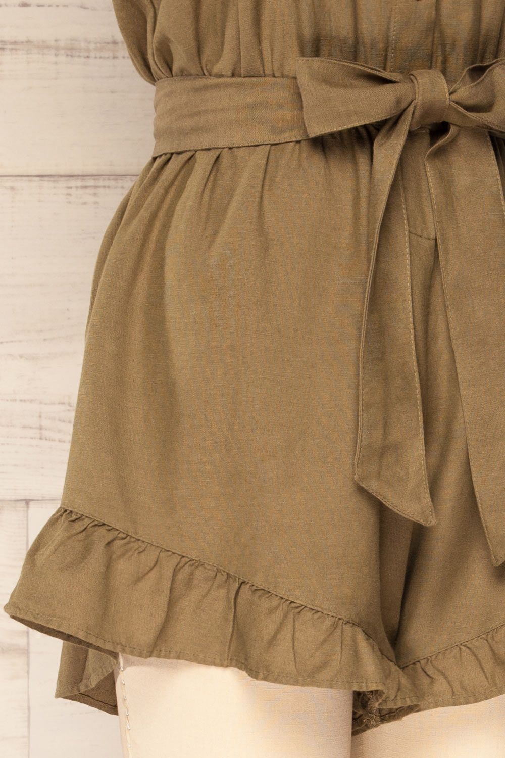 Palombe Khaki | V-Neck Romper with Ruffles sold by Boutique 1861 product image thumbnail 8