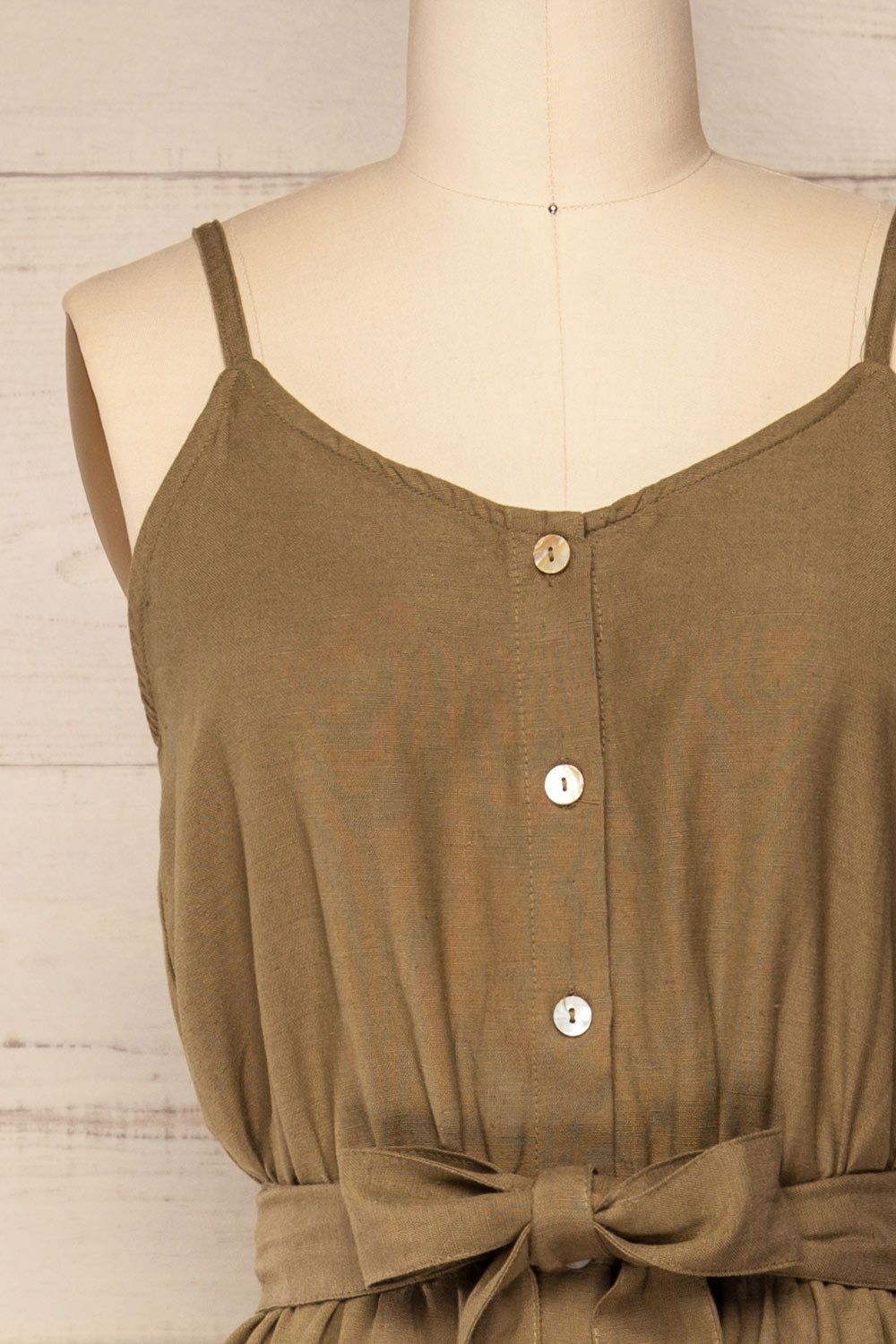 Palombe Khaki | V-Neck Romper with Ruffles sold by Boutique 1861 product image thumbnail 2