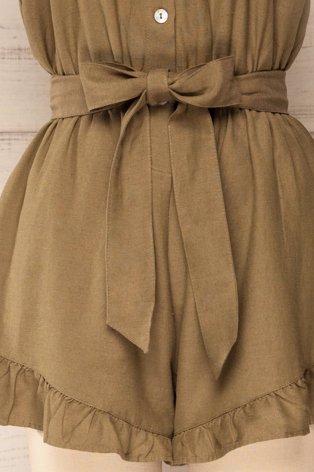 Palombe Khaki | V-Neck Romper with Ruffles sold by Boutique 1861 product image thumbnail 7