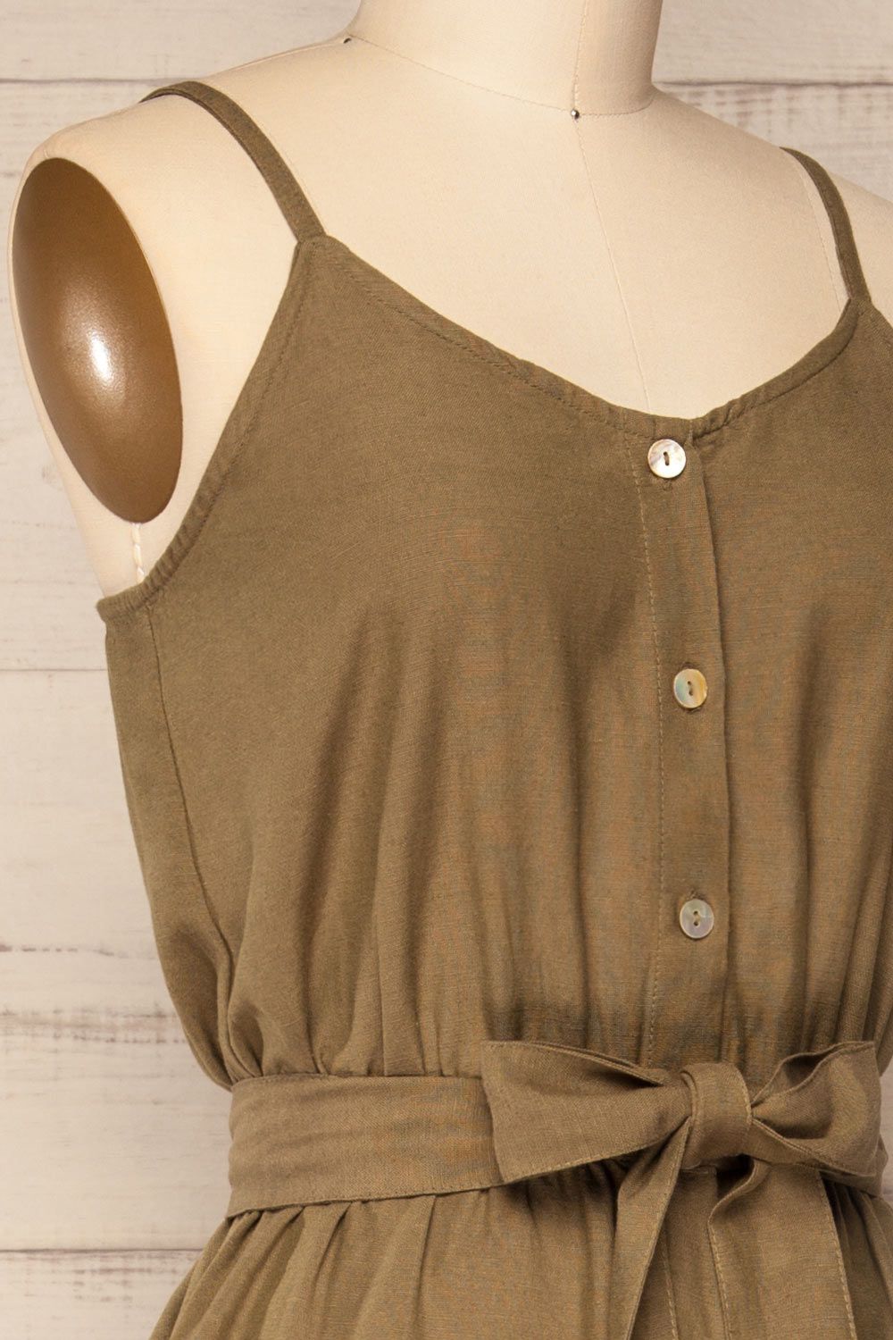 Palombe Khaki | V-Neck Romper with Ruffles sold by Boutique 1861 product image thumbnail 4