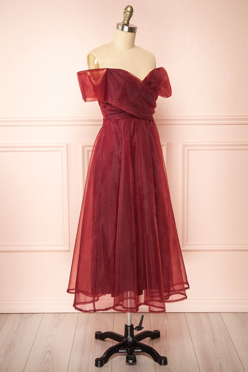 Holly Burgundy | Off-Shoulder Organza Midi Dress sold by Boutique 1861 product image thumbnail 4