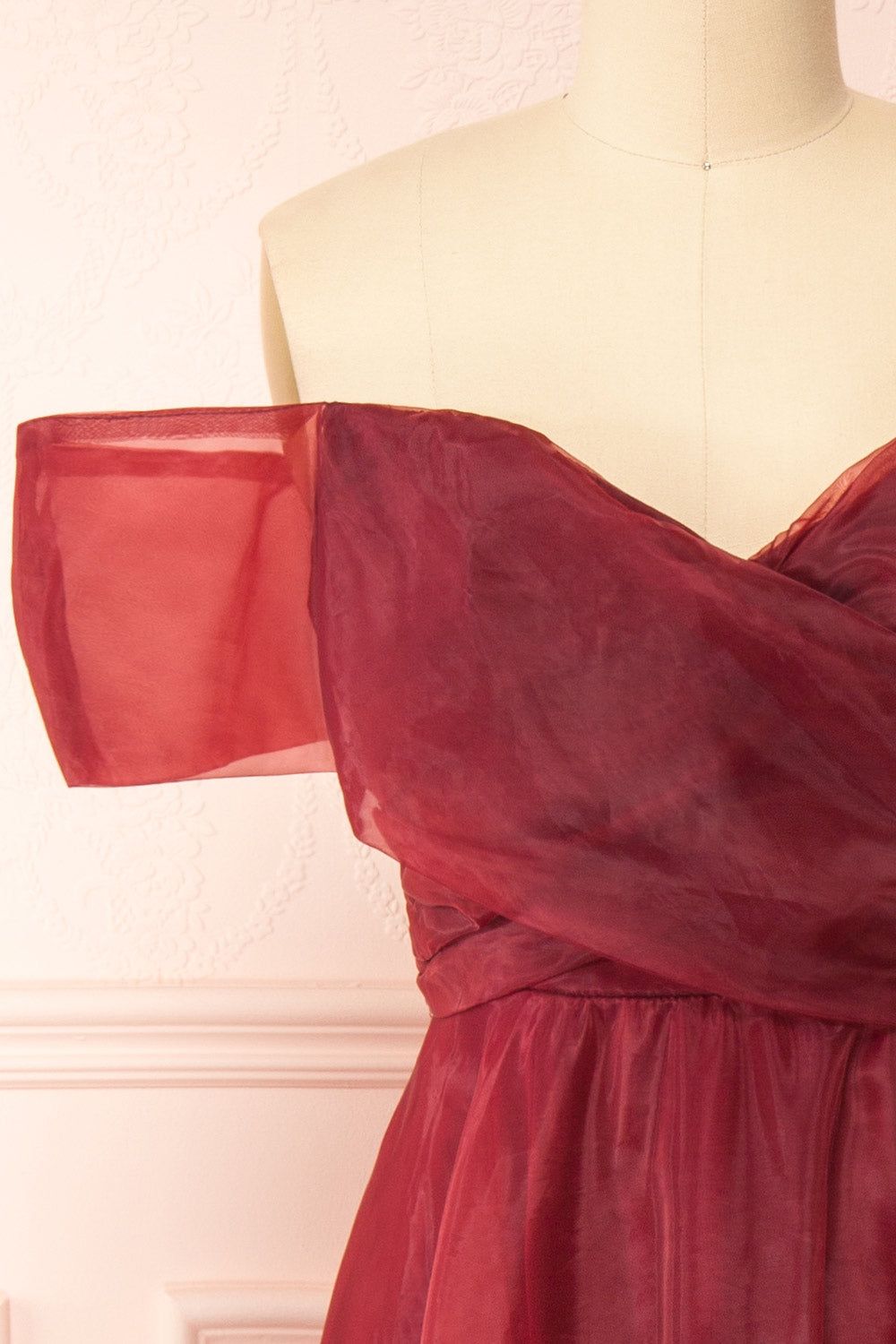 Holly Burgundy | Off-Shoulder Organza Midi Dress sold by Boutique 1861 product image thumbnail 3