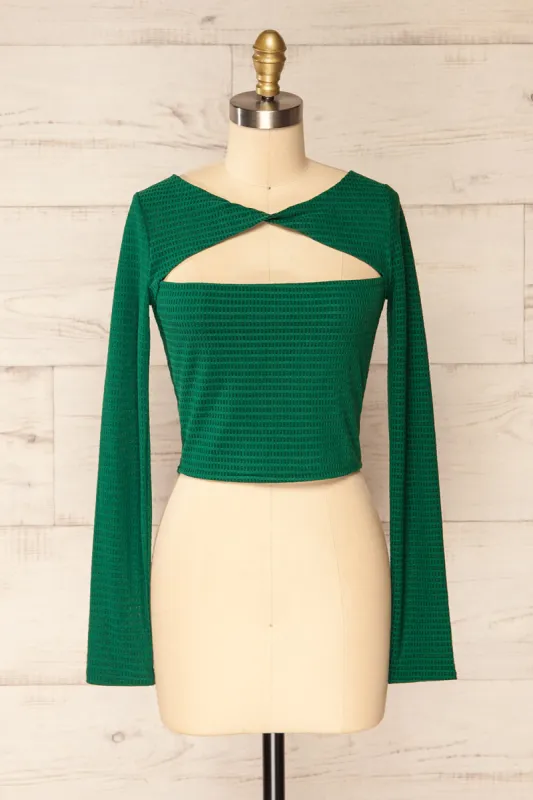 Zayna Green | Twist Front Cropped Long Sleeve Top sold by Boutique 1861