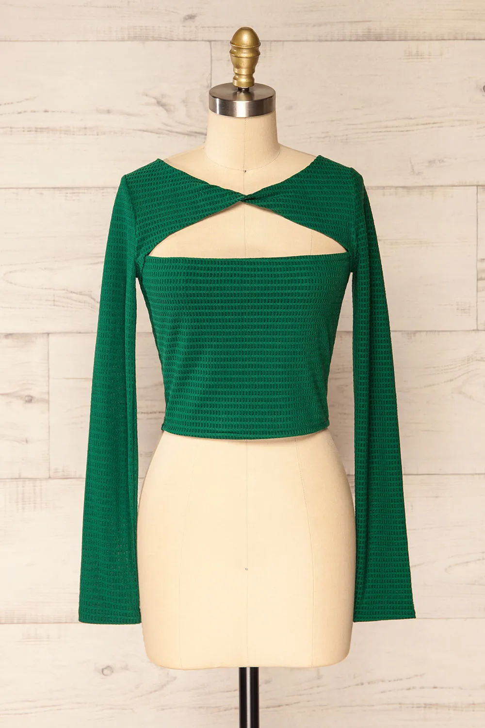 Zayna Green | Twist Front Cropped Long Sleeve Top sold by Boutique 1861