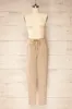 Bologne Beige | High-Waisted Straight Leg Chevron Pants sold by Boutique 1861