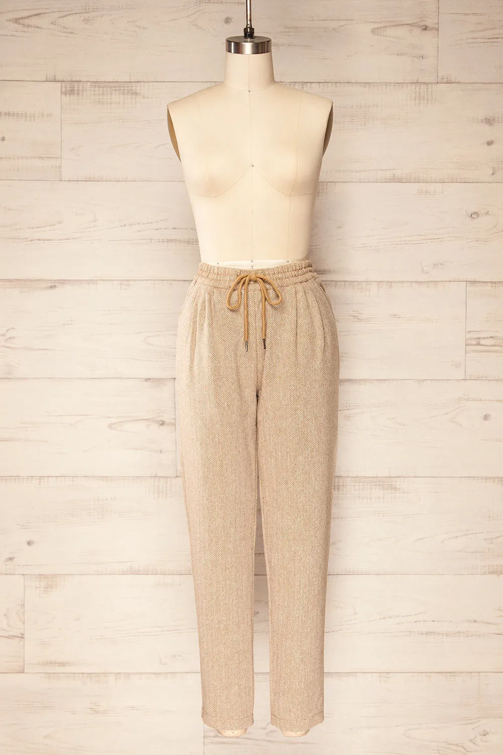 Bologne Beige | High-Waisted Straight Leg Chevron Pants sold by Boutique 1861