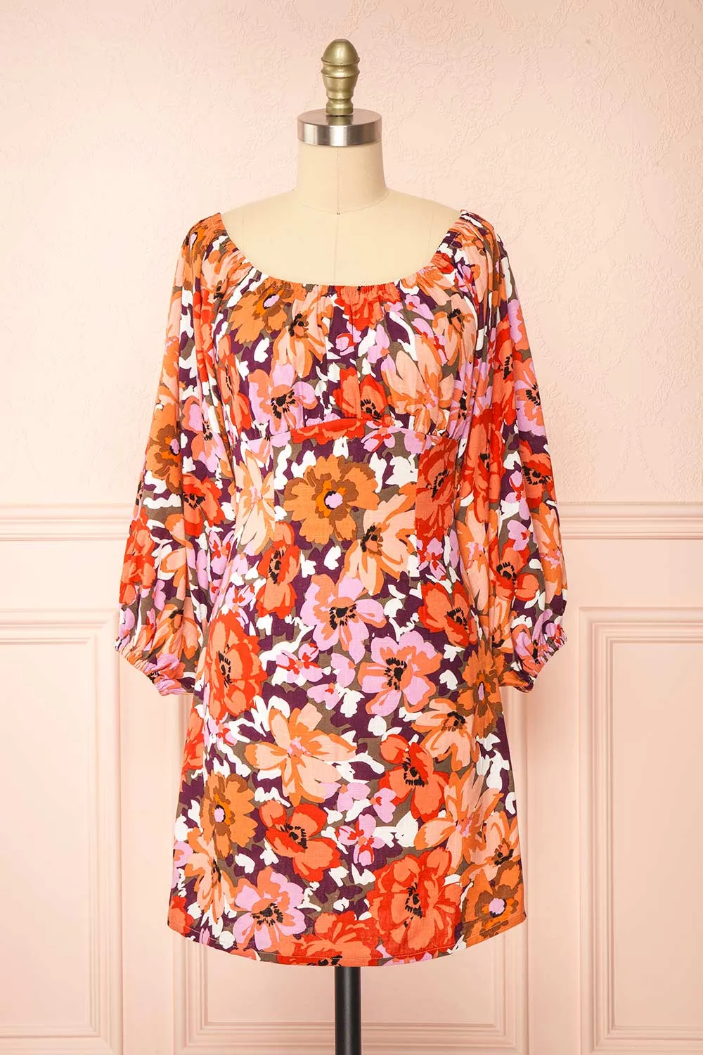 Idalai | Floral Long Sleeve Off-Shoulder Short Dress sold by Boutique 1861