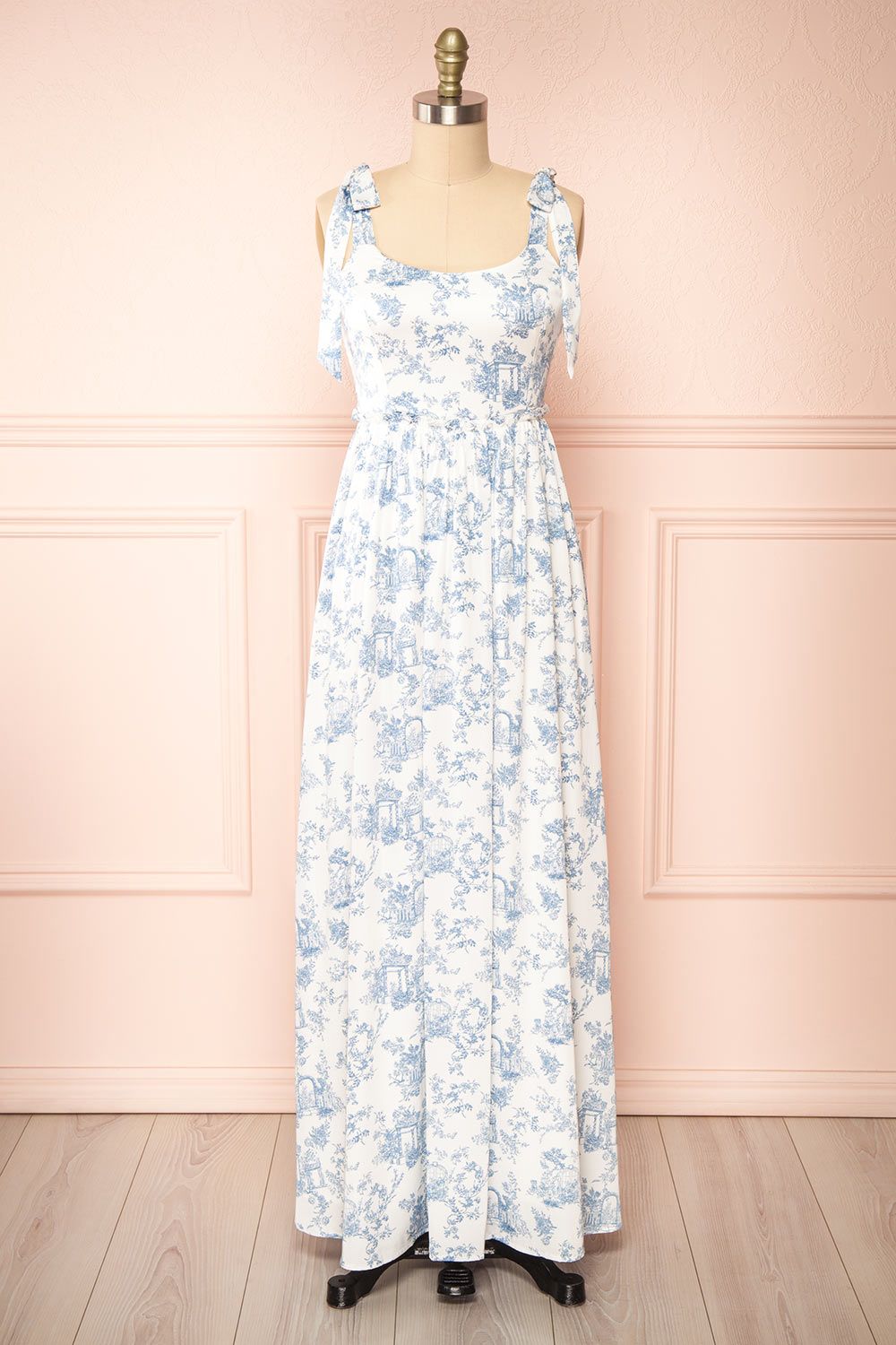 Zephyra | Maxi White and Blue Patterned Dress sold by Boutique 1861