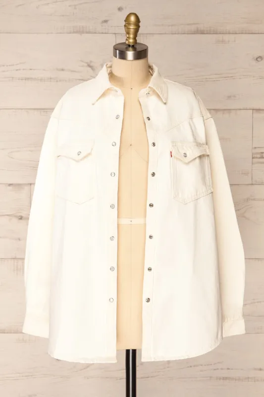 Estepona | White Oversized Denim Shacket sold by Boutique 1861