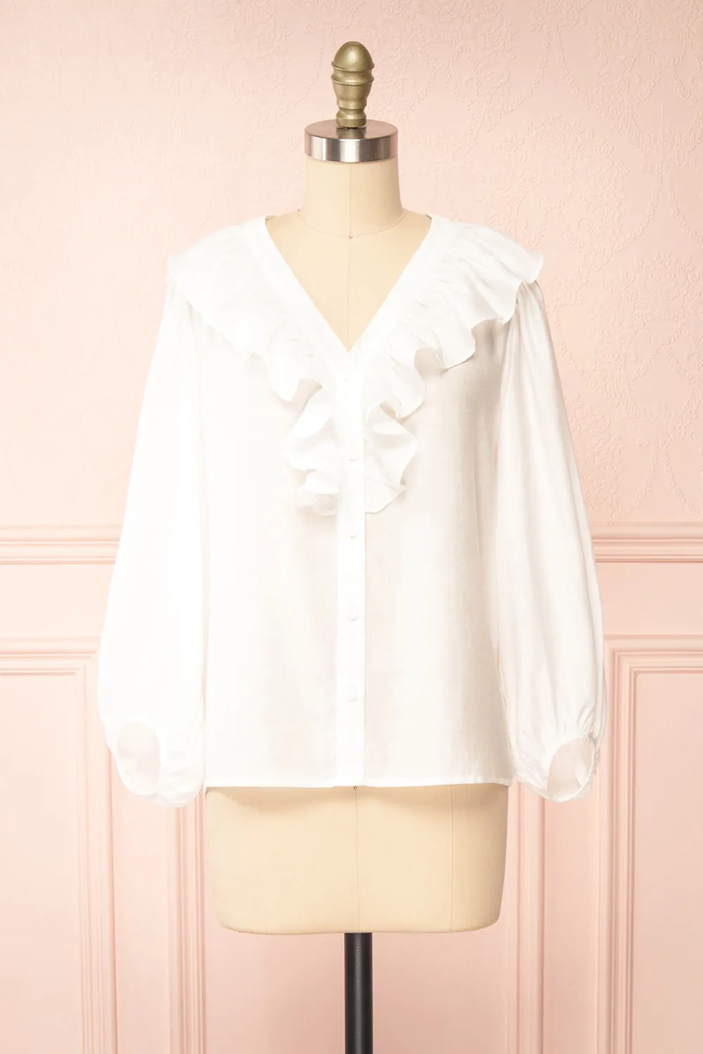 Felicie White | Long Sleeve Blouse w/ Ruffle Collar sold by Boutique 1861