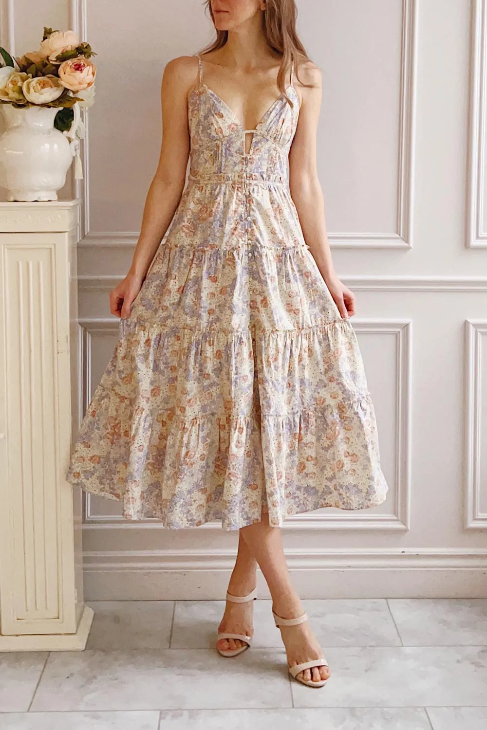 Jariana | Midi Floral Dress w/ Plunging Neckline sold by Boutique 1861 product image thumbnail 2