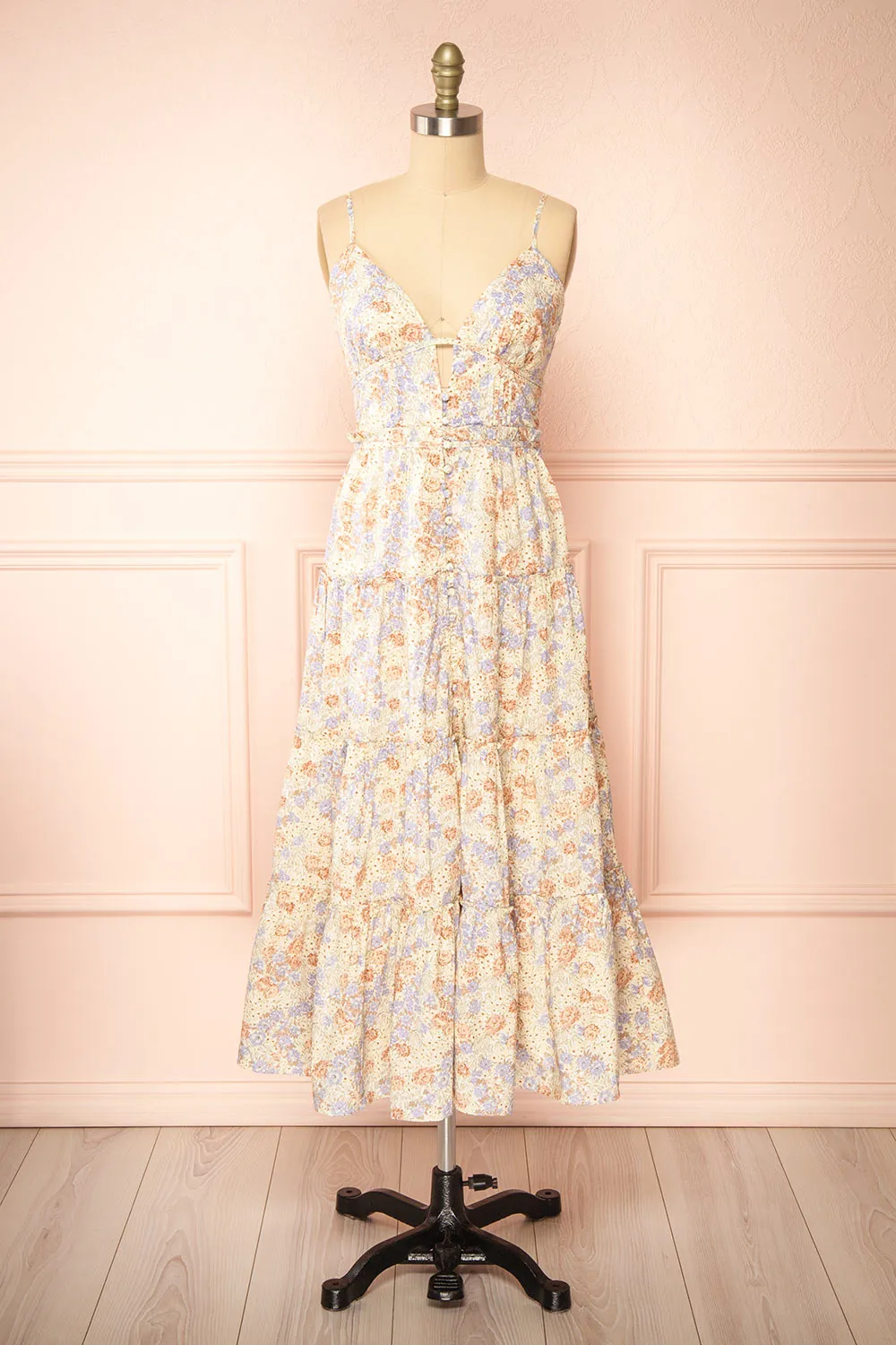 Jariana | Midi Floral Dress w/ Plunging Neckline sold by Boutique 1861