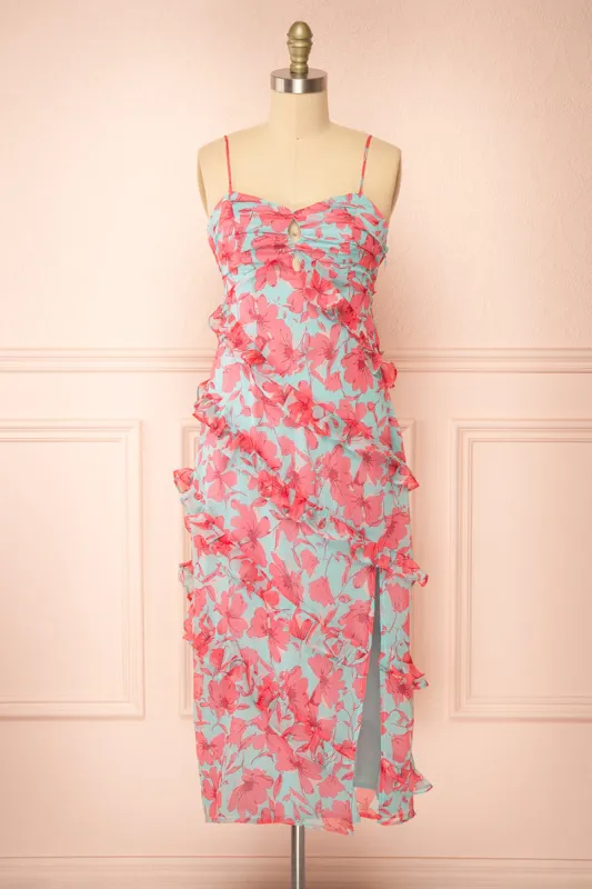 Orleana | Midi Floral Dress w/ Rows of Ruffles sold by Boutique 1861