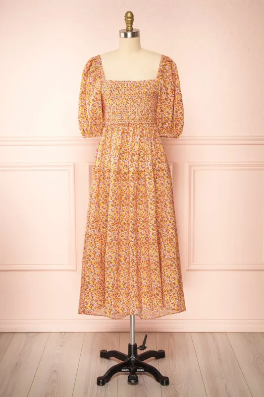 Candique | Floral Midi Dress w/ Puff Sleeves sold by Boutique 1861