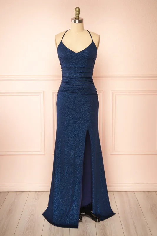 Samira Navy | Sparkly Mermaid Maxi Dress w/ Slit sold by Boutique 1861