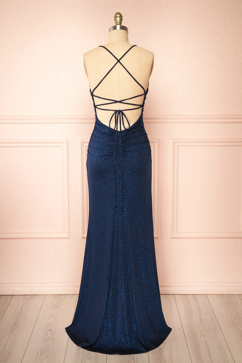 Samira Navy | Sparkly Mermaid Maxi Dress with Slit sold by Boutique 1861 product image thumbnail 3