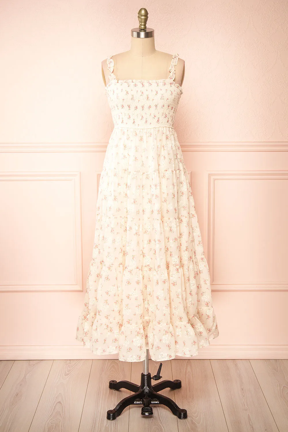 Niamh | Floral Tiered Midi Dress w/ Openwork sold by Boutique 1861