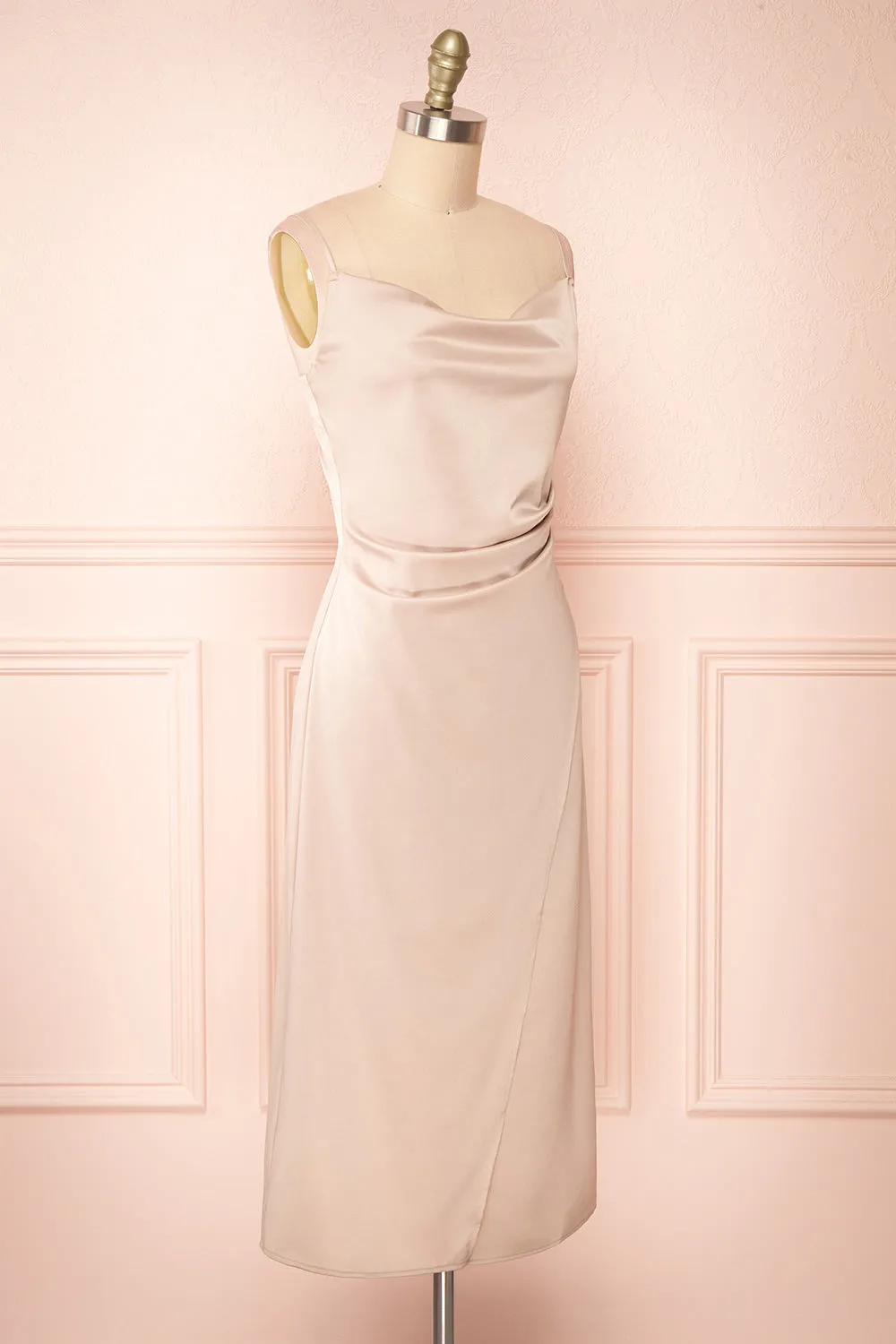 Chloe Champagne | Cowl Neck Satin Slip Dress sold by Boutique 1861 product image thumbnail 3