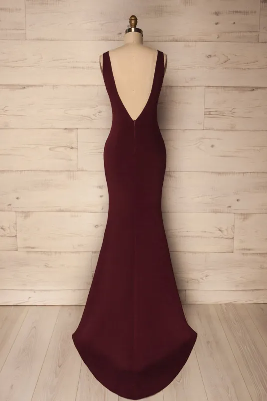 Sanya Burgundy | Backless Mermaid Gown sold by Boutique 1861