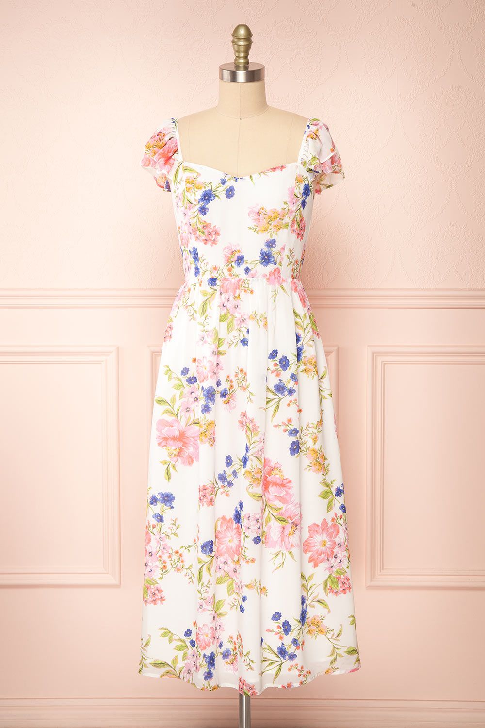 Leda | Midi Floral Dress w/ Ruffle Straps sold by Boutique 1861