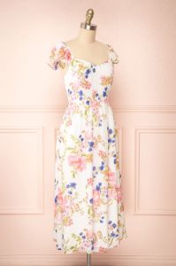 Leda | Midi Floral Dress w/ Ruffle Straps sold by Boutique 1861