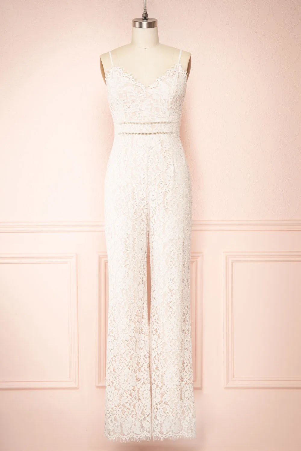 Anne-Marie | White & Beige Wide-Leg Lace Jumpsuit sold by Boutique 1861
