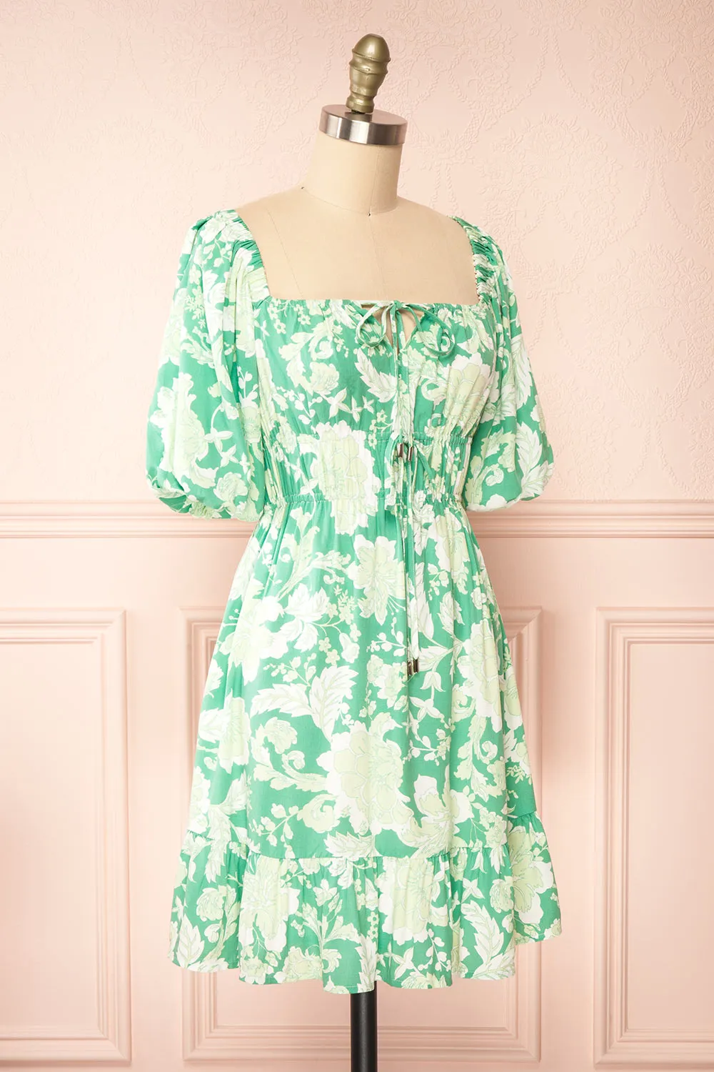 Esadora | Short Green Floral Dress w/ Bows sold by Boutique 1861 product image thumbnail 3