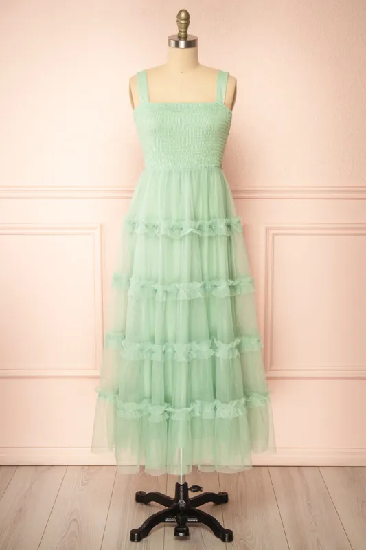 Musai Green | Long Dress w/ Ruched Top sold by Boutique 1861