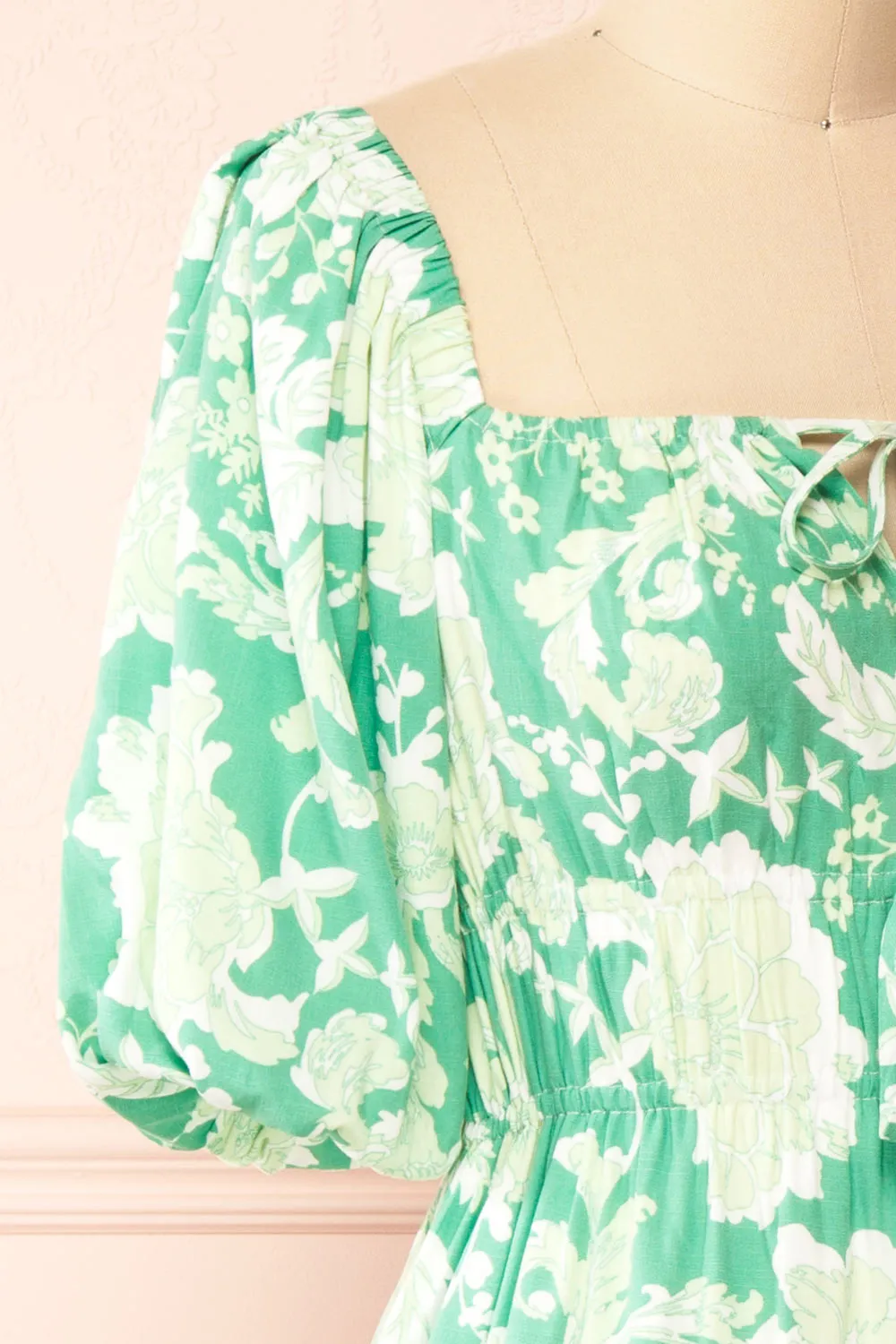 Esadora | Short Green Floral Dress w/ Bows sold by Boutique 1861 product image thumbnail 4