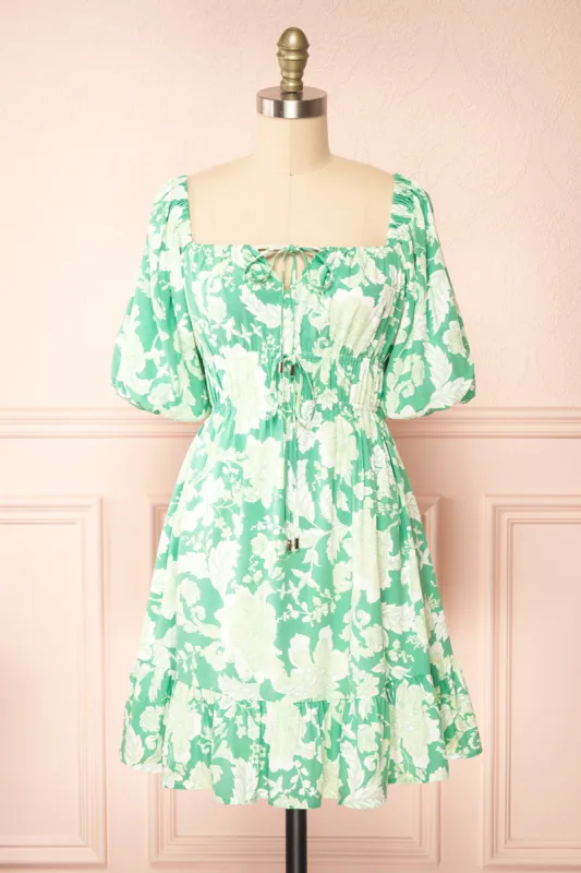 Esadora | Short Green Floral Dress w/ Bows sold by Boutique 1861