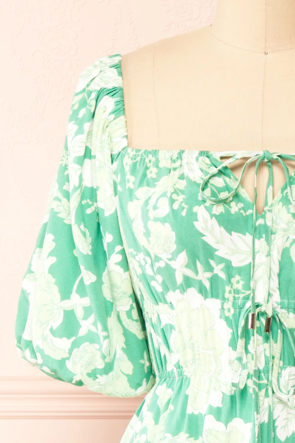 Esadora | Short Green Floral Dress w/ Bows sold by Boutique 1861 product image thumbnail 2
