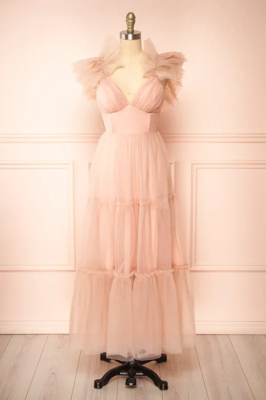Eunby | Maxi Pink Tulle Dress w/ Open Back sold by Boutique 1861